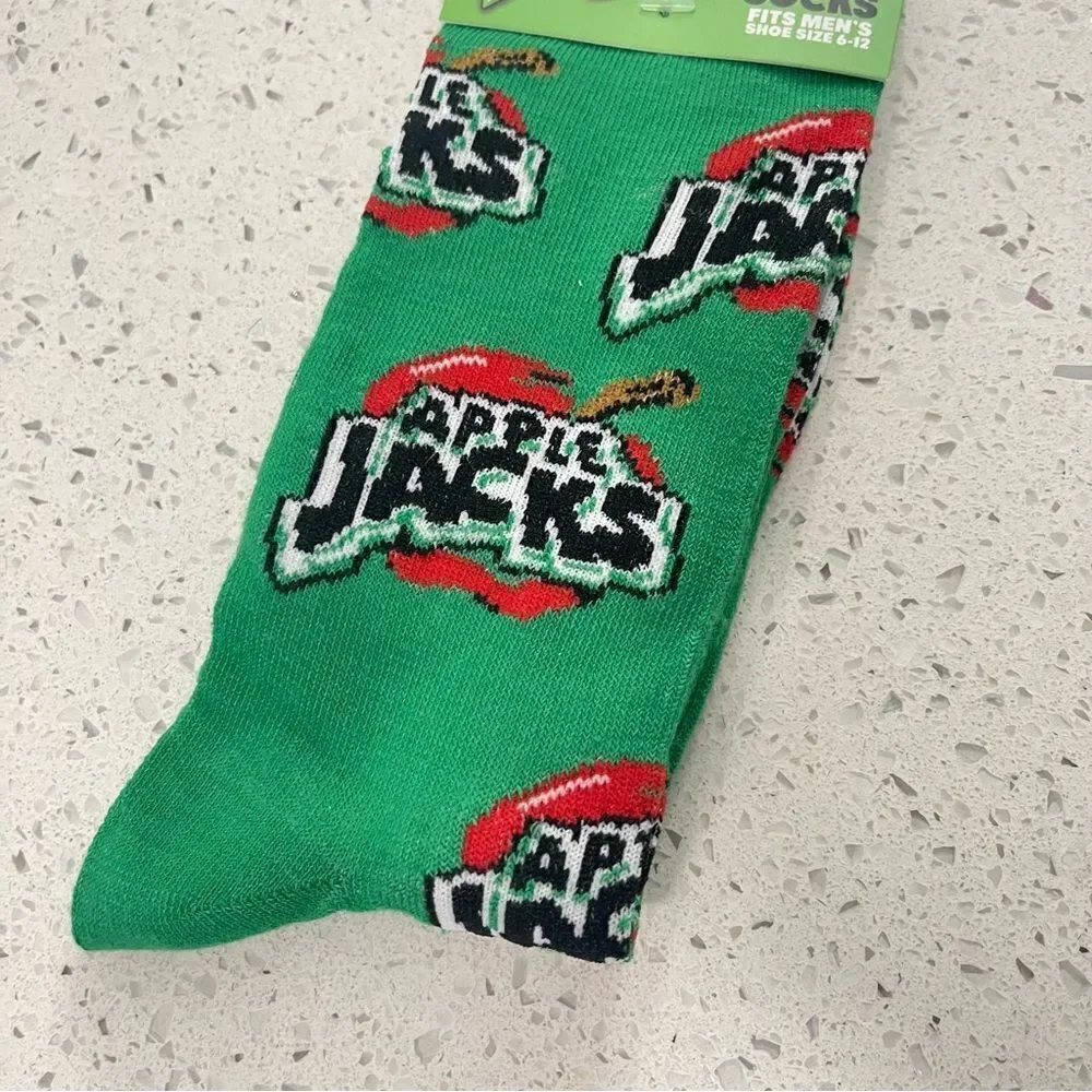 Kellogg’s Apple Jacks Men’s Green Fun Print Novelty Crew Socks Shoe Size 6-12